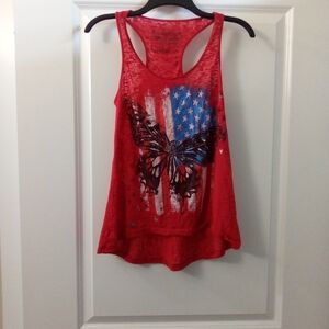 Y2K Red Butterfly American Flag Tank Top Size Large By Rocker Girl
